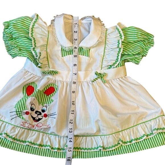 Vintage 50s Bunny Mouse Cartoon Dress striped Puff Sleeve Peter Pan Collar 12M - Picture 4 of 7